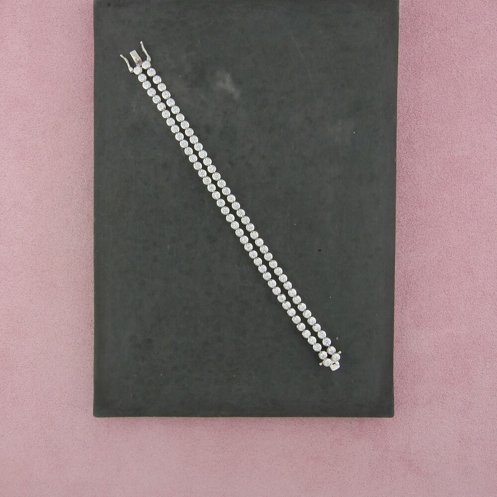 diamonique sterling silver round-cut cz double strand tennis bracelet size 7in